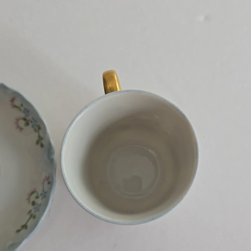 Vintage Set Of 2 Demitasse Cup Saucer Bavaria Hutschenreuther China "Blue Rock" - Picture 7 of 11
